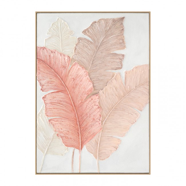 Πίνακας τοίχου πλατιά φύλλα σε καμβά με κορνίζα σε χρώμα μπεζ 72x4.5x102