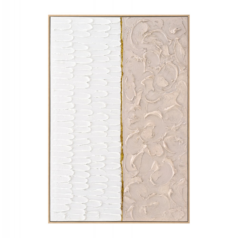 Πίνακας τοίχου σε καμβά με κορνίζα σε χρώμα μπεζ/λευκό 62x4.5x92