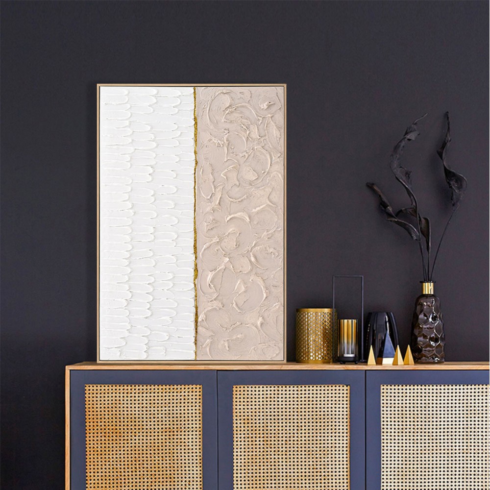 Πίνακας τοίχου σε καμβά με κορνίζα σε χρώμα μπεζ/λευκό 62x4.5x92