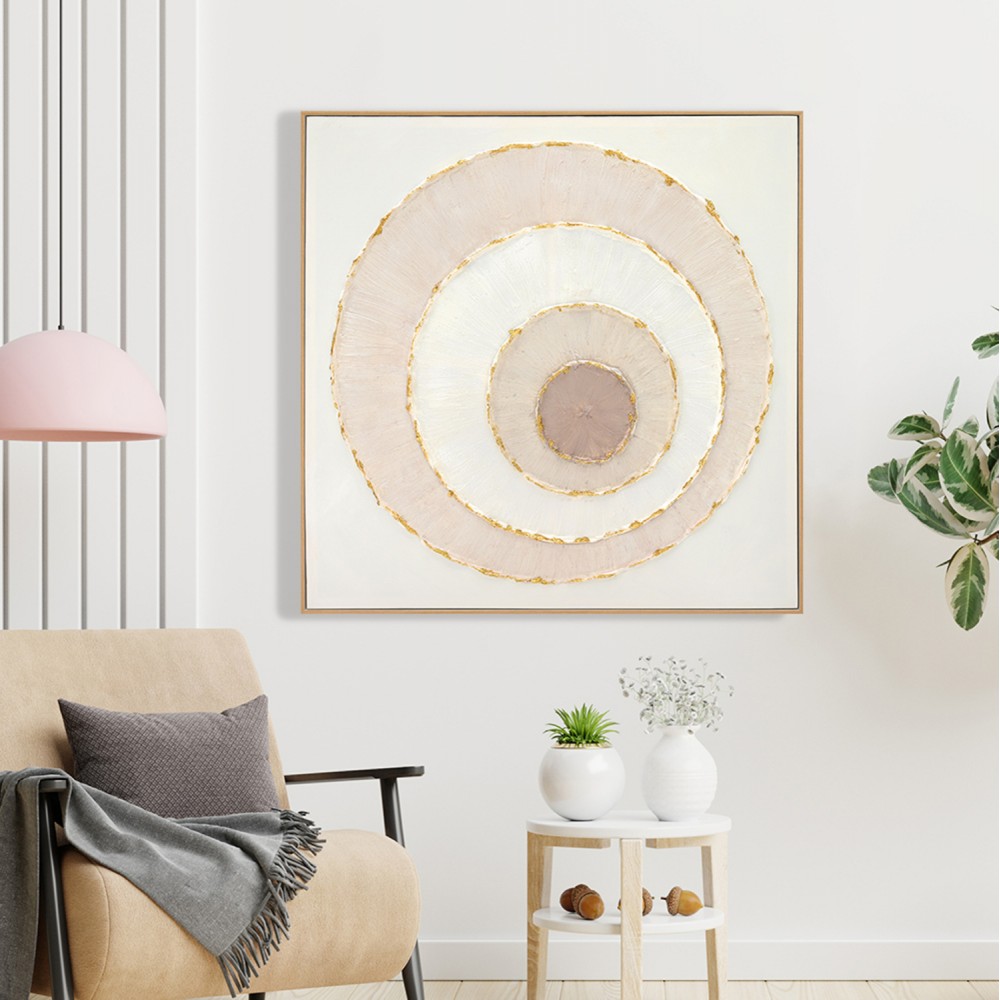 Πίνακας τοίχου κύκλοι σε καμβά με κορνίζα σε χρώμα μπεζ 82x4.5x82