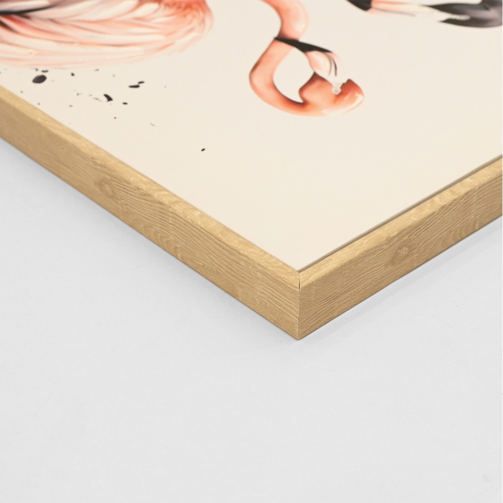 Πίνακας τοίχου φλαμίνγκο σε καμβά με κορνίζα σε χρώμα μπεζ 52.5x2.8x72.5