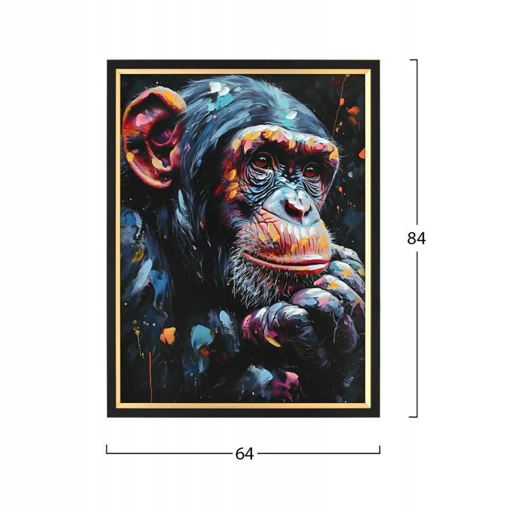 Πίνακας τοίχου πίθηκος σε καμβά με κορνίζα σε χρώμα μαύρο 64x4.5x84