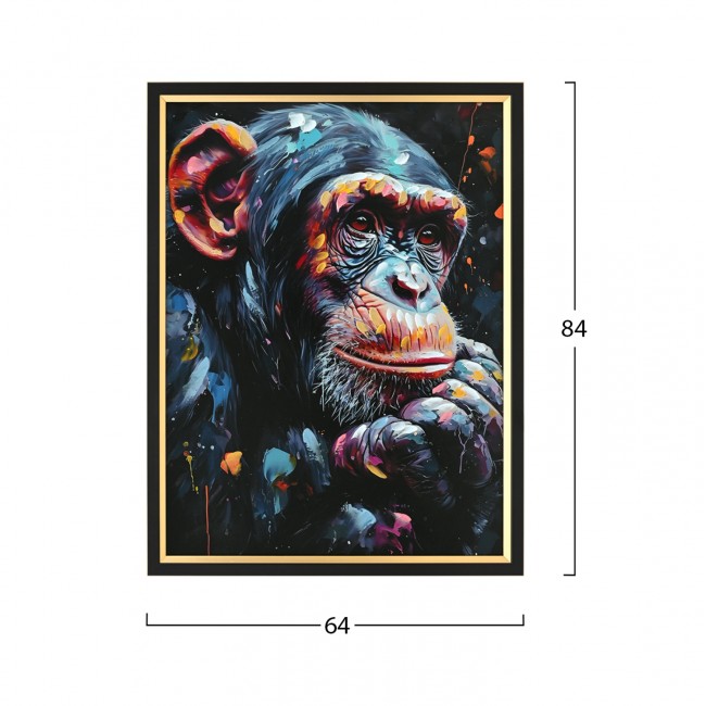 Πίνακας τοίχου πίθηκος σε καμβά με κορνίζα σε χρώμα μαύρο 64x4.5x84