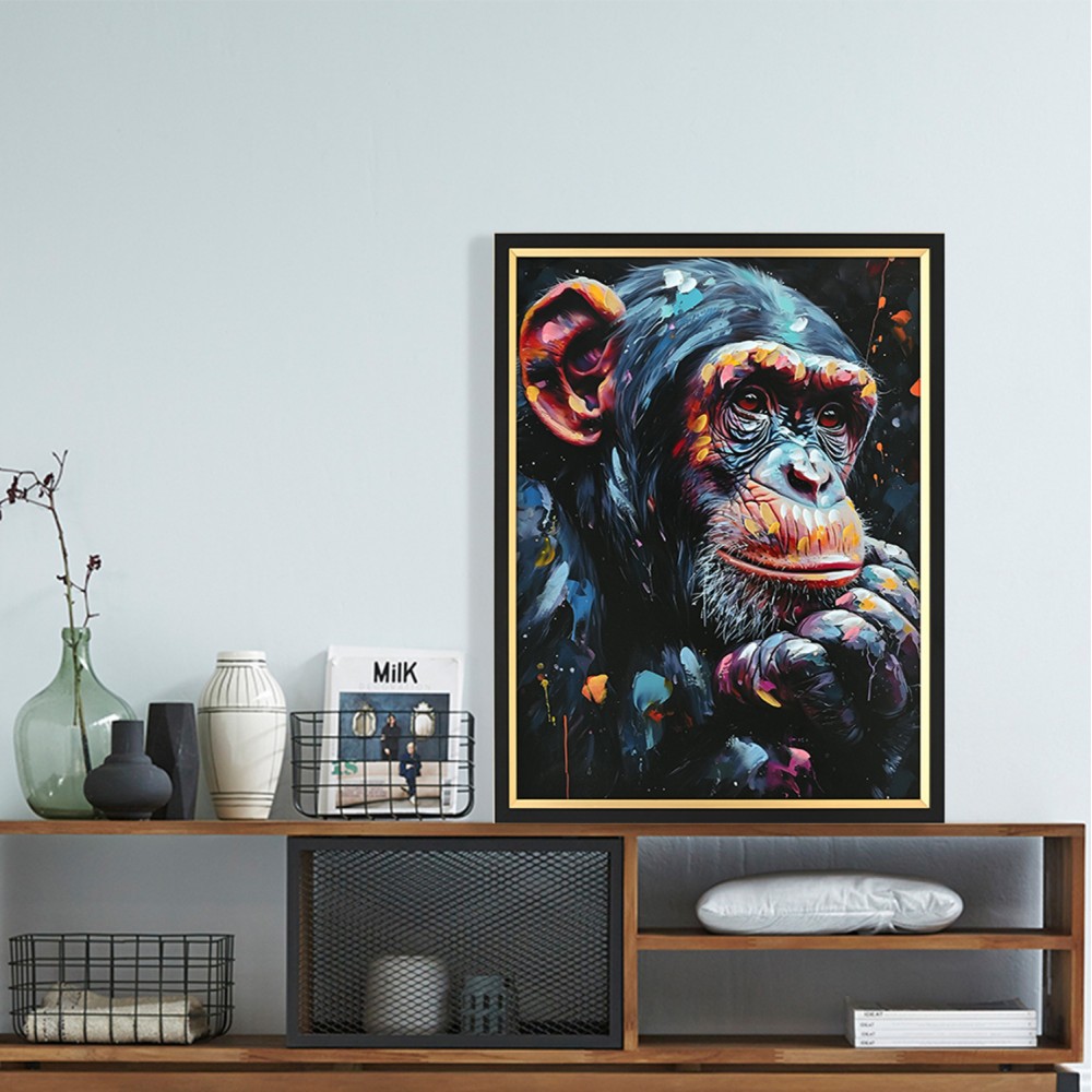 Πίνακας τοίχου πίθηκος σε καμβά με κορνίζα σε χρώμα μαύρο 64x4.5x84