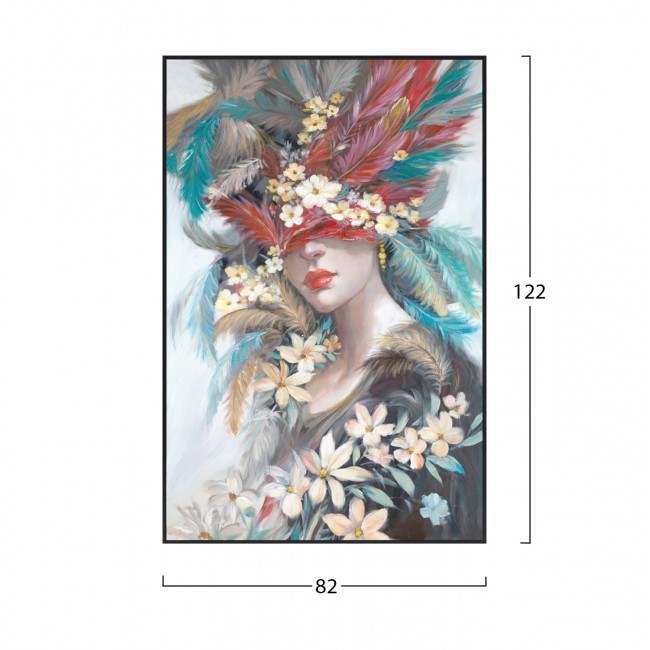 Πίνακας τοίχου γυναικείο πρόσωπο σε καμβά με κορνίζα σε χρώμα μαύρο 82x4.5x122