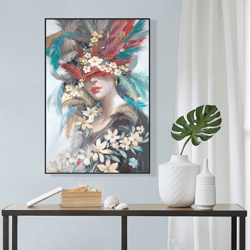 Πίνακας τοίχου γυναικείο πρόσωπο σε καμβά με κορνίζα σε χρώμα μαύρο 82x4.5x122