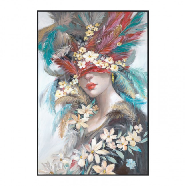 Πίνακας τοίχου γυναικείο πρόσωπο σε καμβά με κορνίζα σε χρώμα μαύρο 82x4.5x122