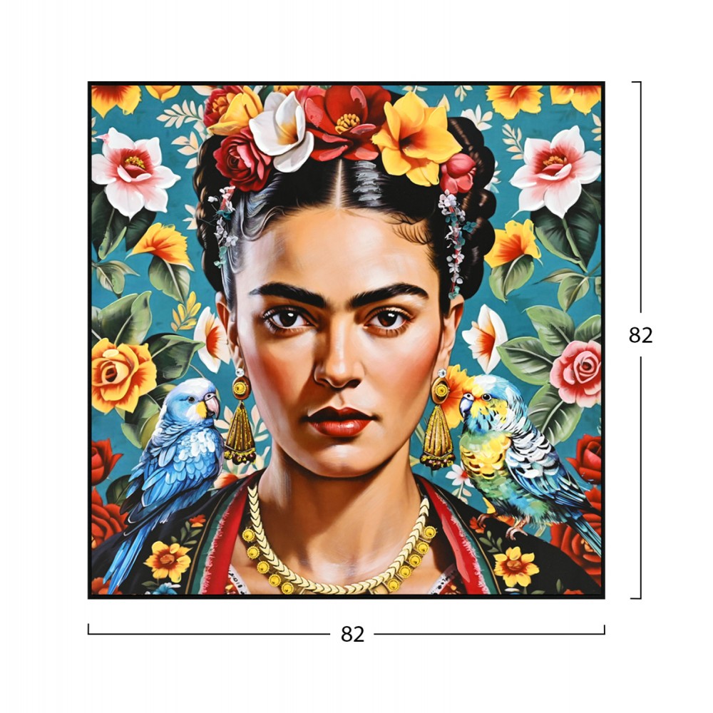 Πίνακας τοίχου γυναικεία φιγούρα-παπαγάλοι σε καμβά με κορνίζα σε χρώμα μαύρο 82x4.5x82