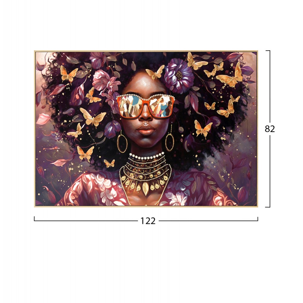 Πίνακας τοίχου γυναικείο πρόσωπο σε καμβά με κορνίζα σε χρώμα μπεζ 122x4.5x82