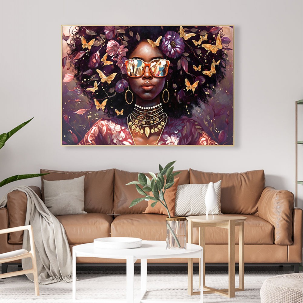 Πίνακας τοίχου γυναικείο πρόσωπο σε καμβά με κορνίζα σε χρώμα μπεζ 122x4.5x82