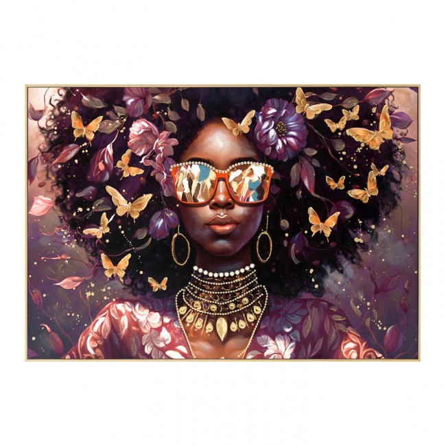 Πίνακας τοίχου γυναικείο πρόσωπο σε καμβά με κορνίζα σε χρώμα μπεζ 122x4.5x82