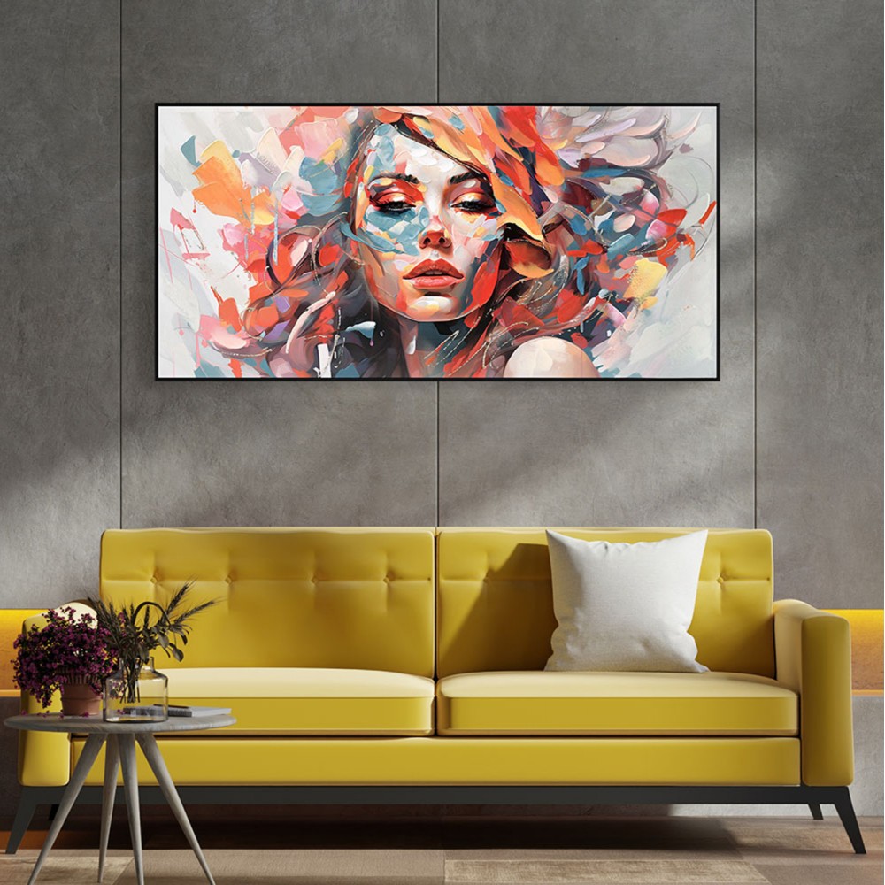 Πίνακας τοίχου γυναικείο πρόσωπο σε καμβά με κορνίζα σε χρώμα μαύρο 122x4.5x62