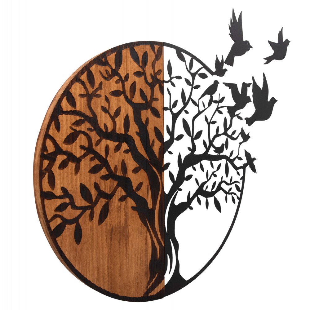 Διακοσμητικό τοίχου από μέταλλο/ξύλο σε χρώμα μαύρο/φυσικό 56.5x3x56.5