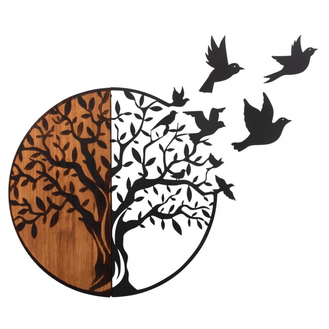 Διακοσμητικό τοίχου από μέταλλο/ξύλο σε χρώμα μαύρο/φυσικό 56.5x3x56.5