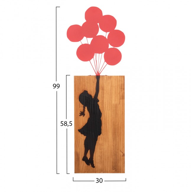 Διακοσμητικό τοίχου κοραλί μπαλόνια από μέταλλο/ξύλο σε χρώμα μαύρο/φυσικό 30x3x99