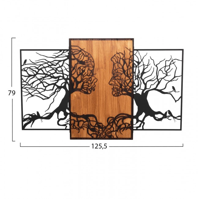 Διακοσμητικό τοίχου από φύλλα μετάλλου/ξύλο σε χρώμα μαύρο/φυσικό 125.5x3x79