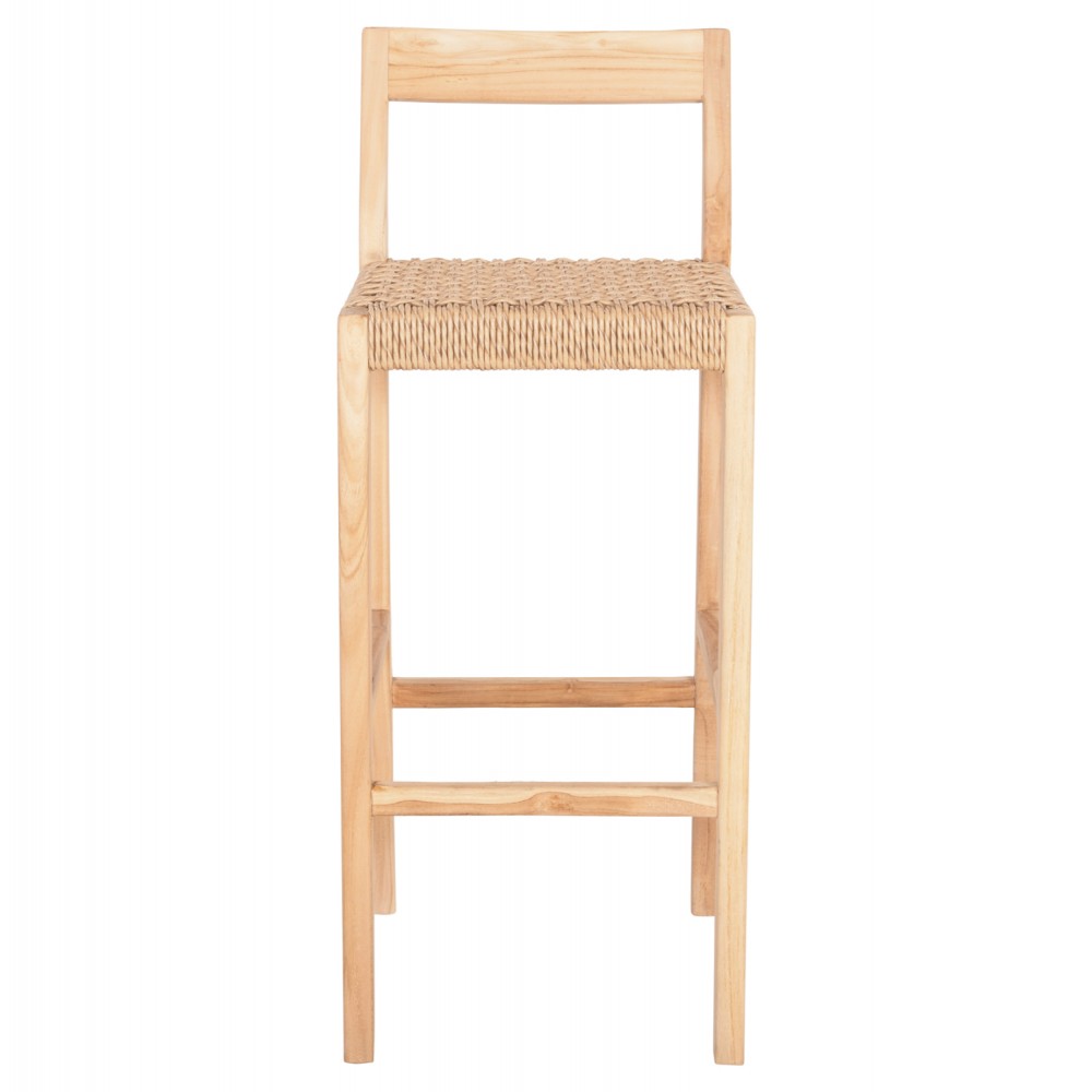 Σκαμπό μπαρ με πλάτη ''PLERED'' από ξύλο/σχοινί σε χρώμα φυσικό/μπεζ 40x45x100
