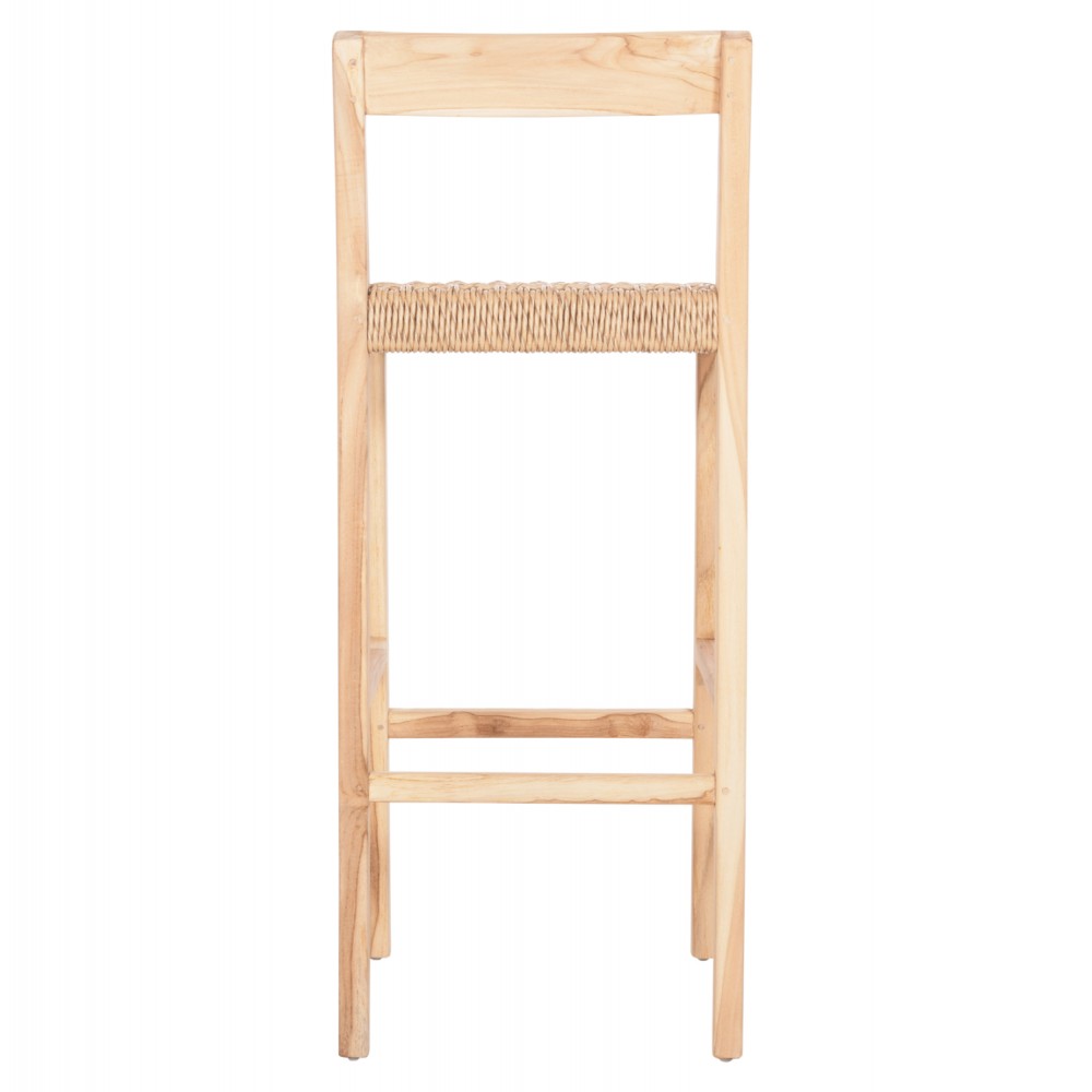 Σκαμπό μπαρ με πλάτη ''PLERED'' από ξύλο/σχοινί σε χρώμα φυσικό/μπεζ 40x45x100