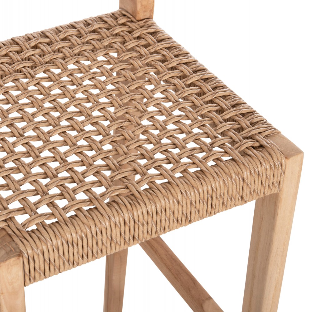 Σκαμπό μπαρ με πλάτη ''PLERED'' από ξύλο/σχοινί σε χρώμα φυσικό/μπεζ 40x45x100