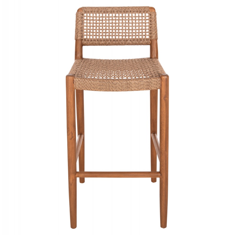 Σκαμπό μπαρ ''ROSCO'' από ξύλο/σχοινί σε χρώμα καρυδί/καφέ 47x52x100