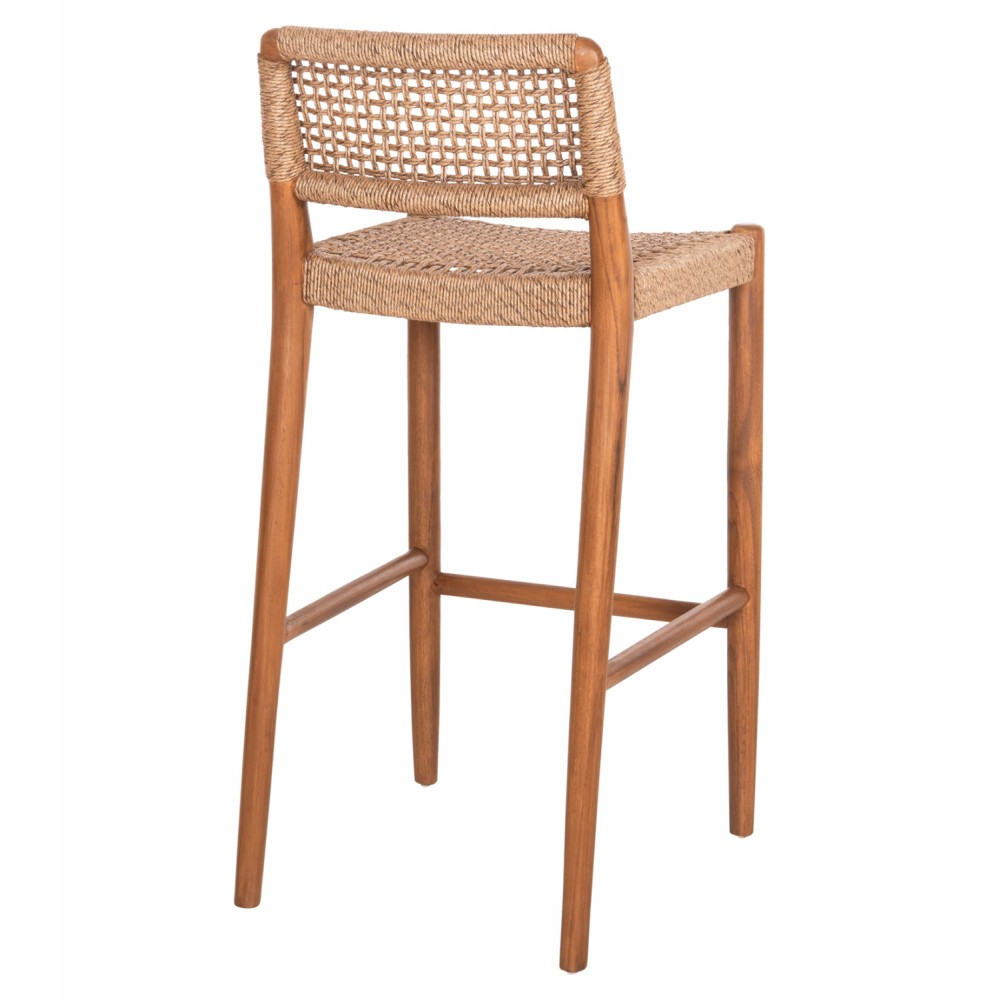 Σκαμπό μπαρ ''ROSCO'' από ξύλο/σχοινί σε χρώμα καρυδί/καφέ 47x52x100