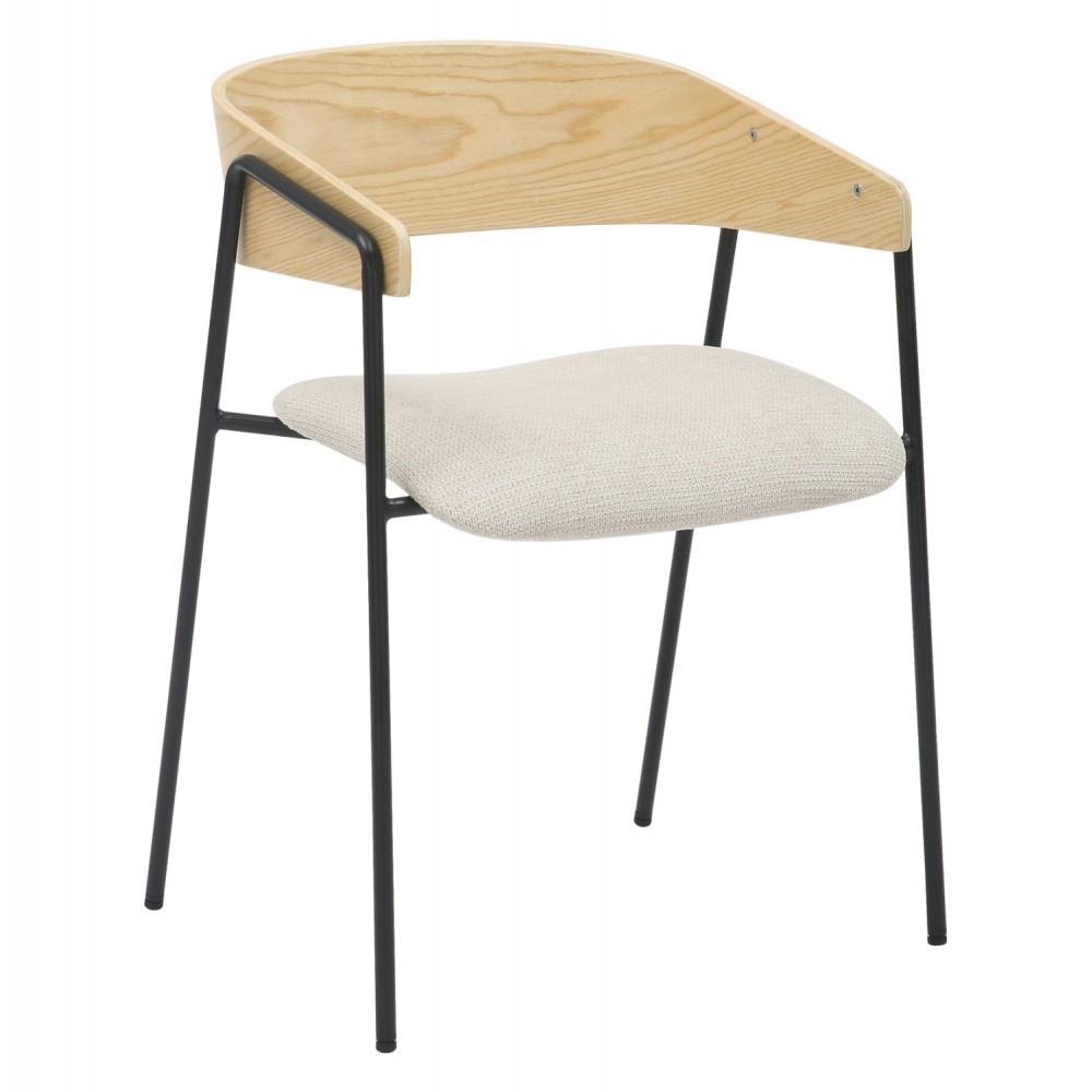 Πολυθρόνα τραπεζαρίας ''KORIN'' από μέταλλο/ύφασμα/ξύλο σε χρώμα μαύρο/μπεζ/φυσικό 54x51x72,5