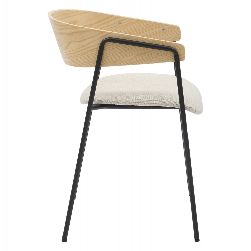 Πολυθρόνα τραπεζαρίας ''KORIN'' από μέταλλο/ύφασμα/ξύλο σε χρώμα μαύρο/μπεζ/φυσικό 54x51x72,5
