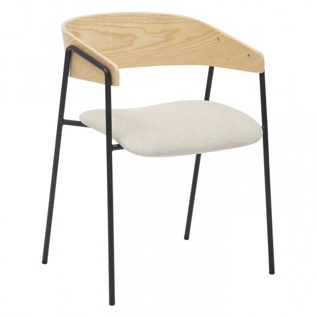 Πολυθρόνα τραπεζαρίας ''KORIN'' από μέταλλο/ύφασμα/ξύλο σε χρώμα μαύρο/μπεζ/φυσικό 54x51x72,5