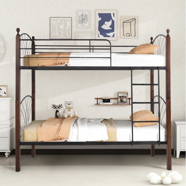 Κουκέτα κρεβάτι ''STOREY'' από μέταλλο/rubberwood σε χρώμα μαύρο/καρυδί 200x90x158