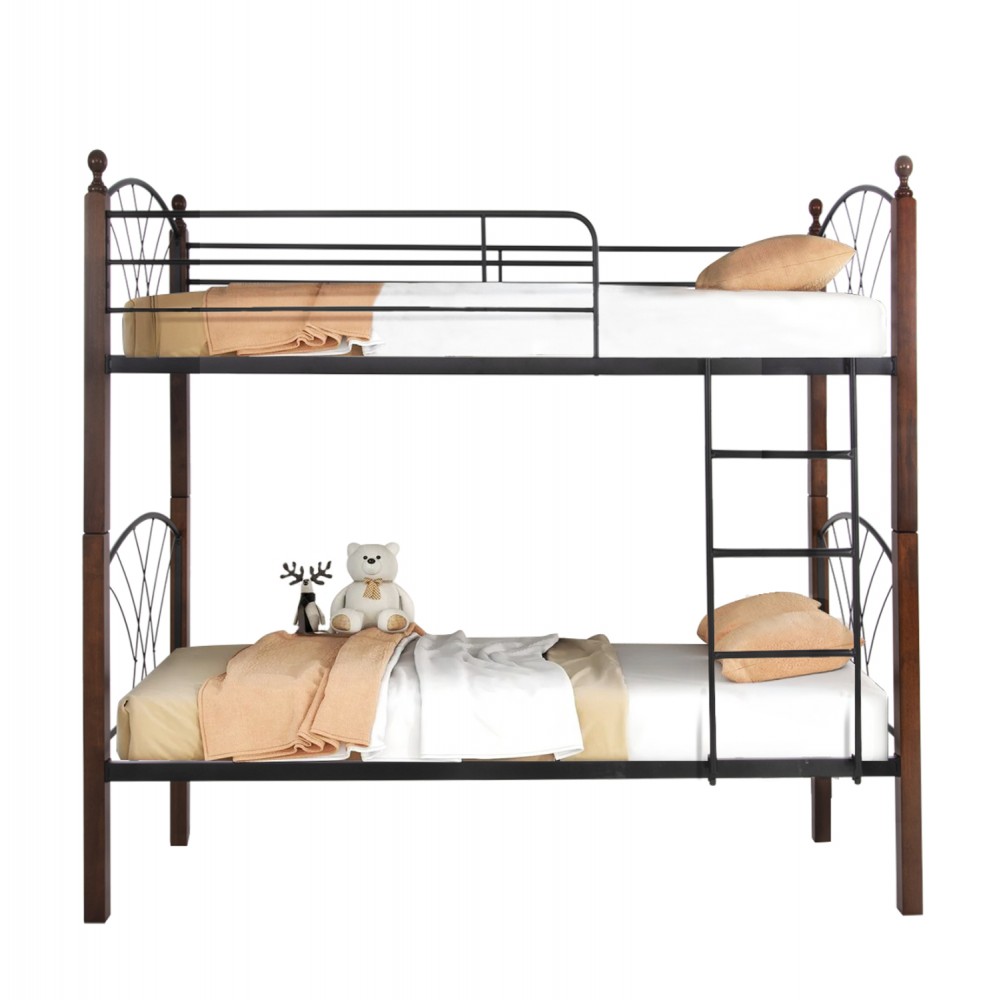 Κουκέτα κρεβάτι ''STOREY'' από μέταλλο/rubberwood σε χρώμα μαύρο/καρυδί 200x90x158