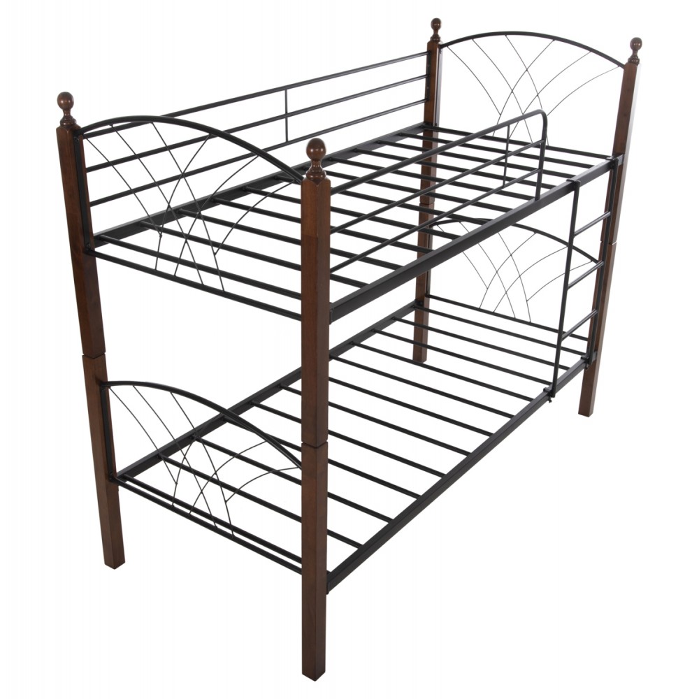 Κουκέτα κρεβάτι ''STOREY'' από μέταλλο/rubberwood σε χρώμα μαύρο/καρυδί 200x90x158