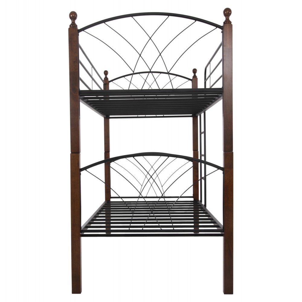 Κουκέτα κρεβάτι ''STOREY'' από μέταλλο/rubberwood σε χρώμα μαύρο/καρυδί 200x90x158