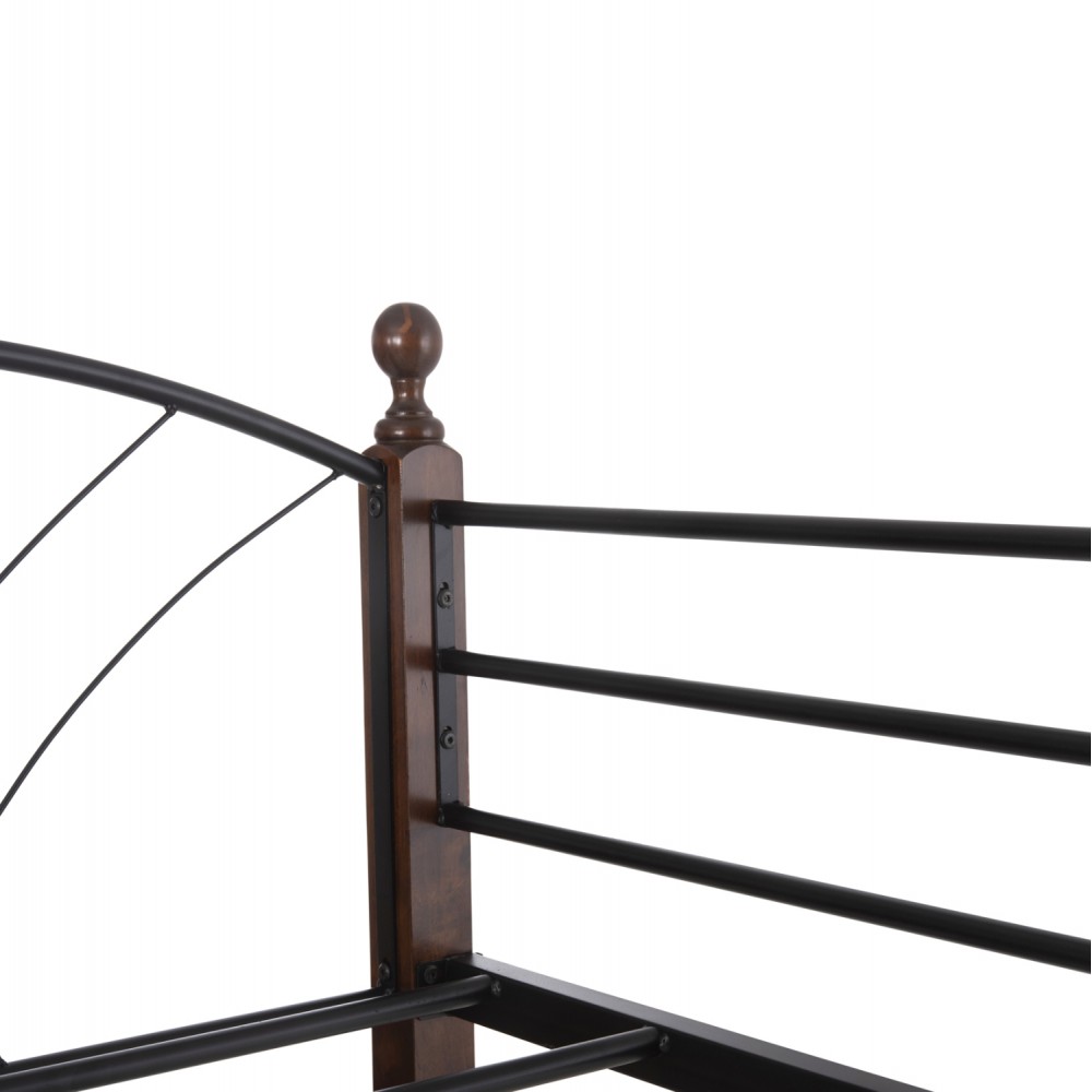 Κουκέτα κρεβάτι ''STOREY'' από μέταλλο/rubberwood σε χρώμα μαύρο/καρυδί 200x90x158