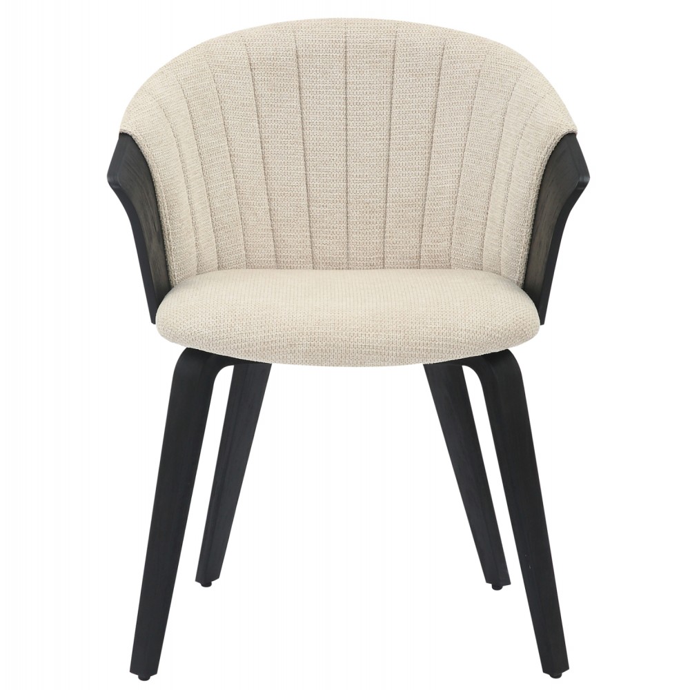 Πολυθρόνα τραπεζαρίας ''JESPER'' από ξύλο/ύφασμα σε χρώμα μαύρο/εκρού  61x54x74