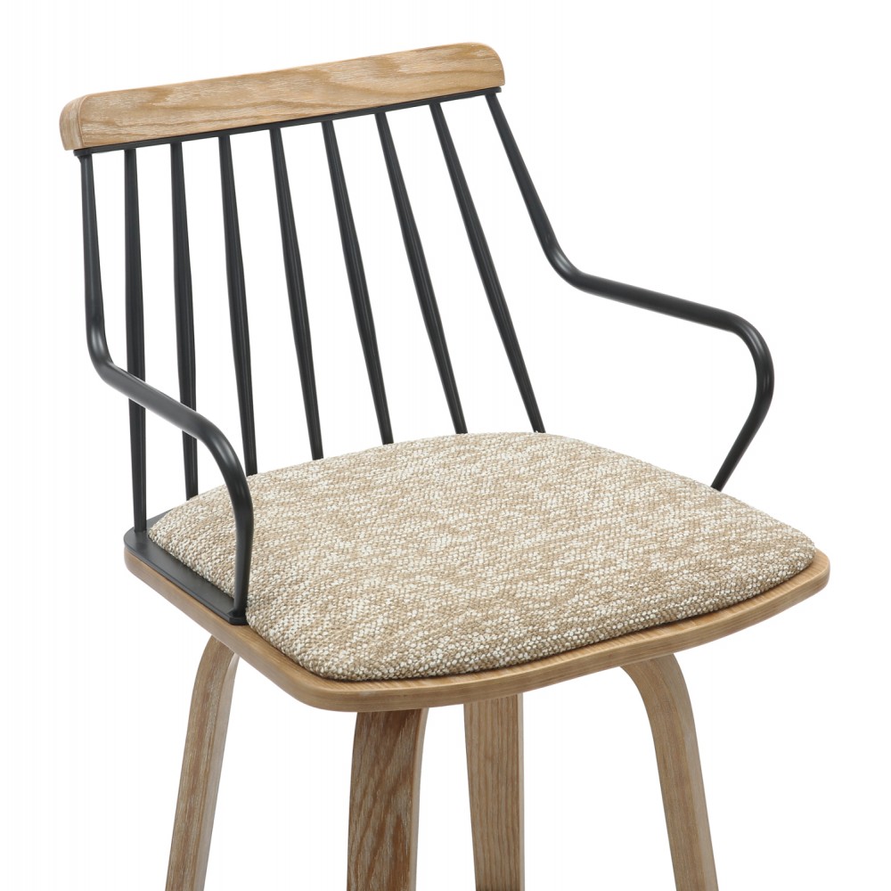 Σκαμπό μπαρ ''JUDI'' από ξύλο/ύφασμα σε χρώμα white wash/μπεζ 48x52x92