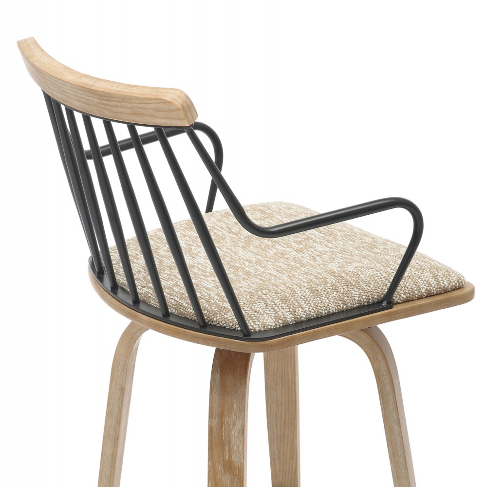 Σκαμπό μπαρ ''JUDI'' από ξύλο/ύφασμα σε χρώμα white wash/μπεζ 48x52x92