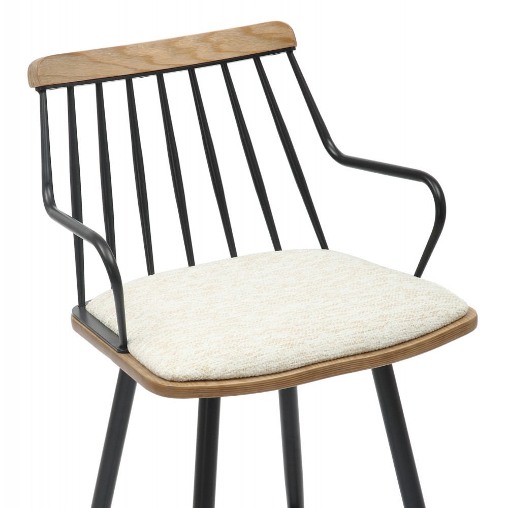 Σκαμπό μπαρ μεσαίου ύψους ''JUDI'' από μέταλλο/ύφασμα σε χρώμα μαύρο/εκρού 48x52x92