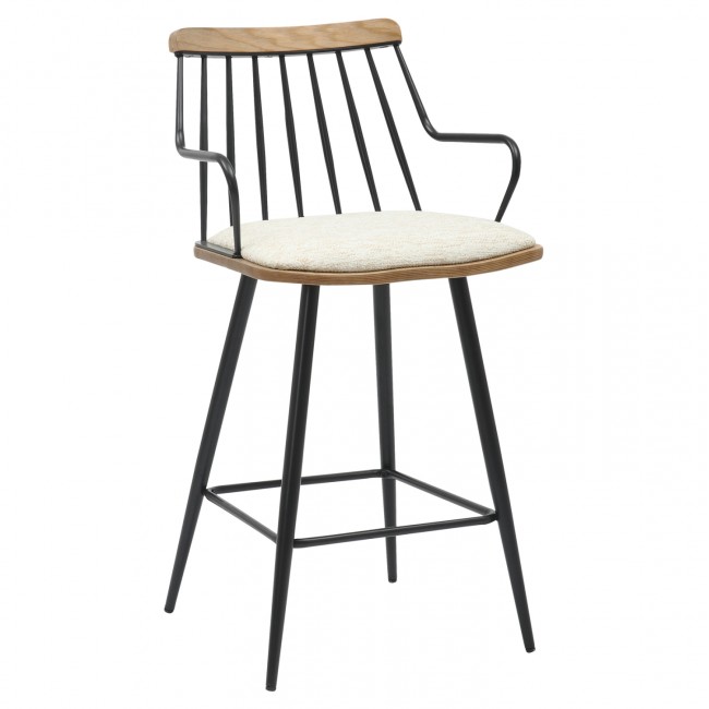 Σκαμπό μπαρ μεσαίου ύψους ''JUDI'' από μέταλλο/ύφασμα σε χρώμα μαύρο/εκρού 48x52x92