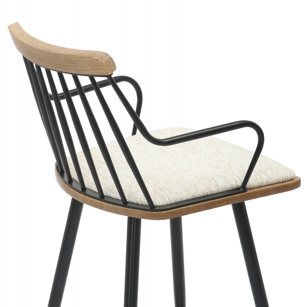 Σκαμπό μπαρ μεσαίου ύψους ''JUDI'' από μέταλλο/ύφασμα σε χρώμα μαύρο/εκρού 48x52x92