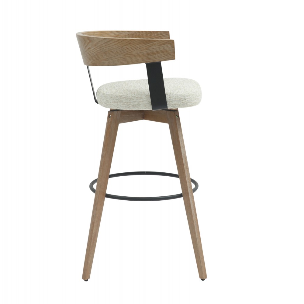 Σκαμπό μπαρ περιστρεφόμενο ''LANI'' από ξύλο/ύφασμα σε χρώμα white wash/εκρού 52,5x50.5x88