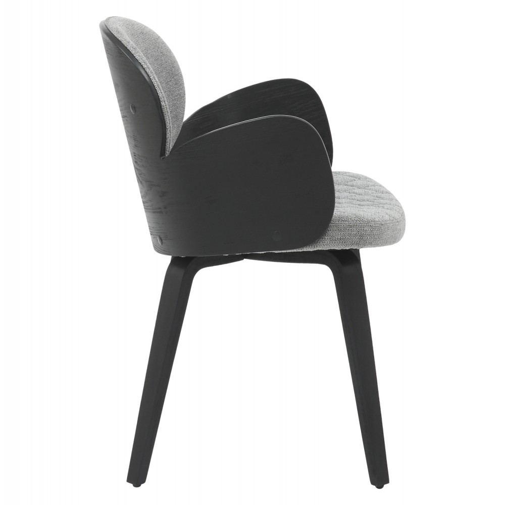 Πολυθρόνα τραπεζαρίας ''DARNELL'' από ξύλο/ύφασμα σε  χρώμα μαύρο/γκρι 56x56x83