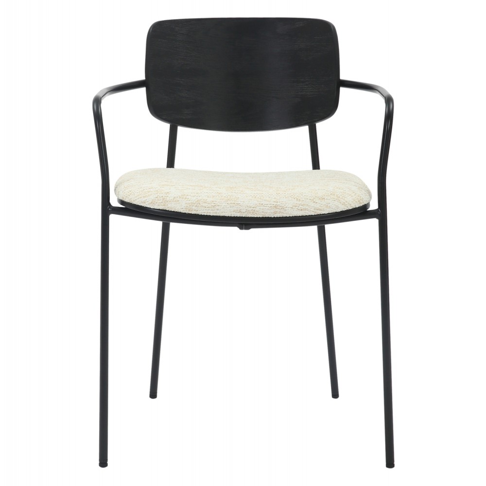 Πολυθρόνα τραπεζαρίας ''VIKKI'' από μέταλλο/ύφασμα σε χρώμα μαύρο/εκρού 54x54x75.5