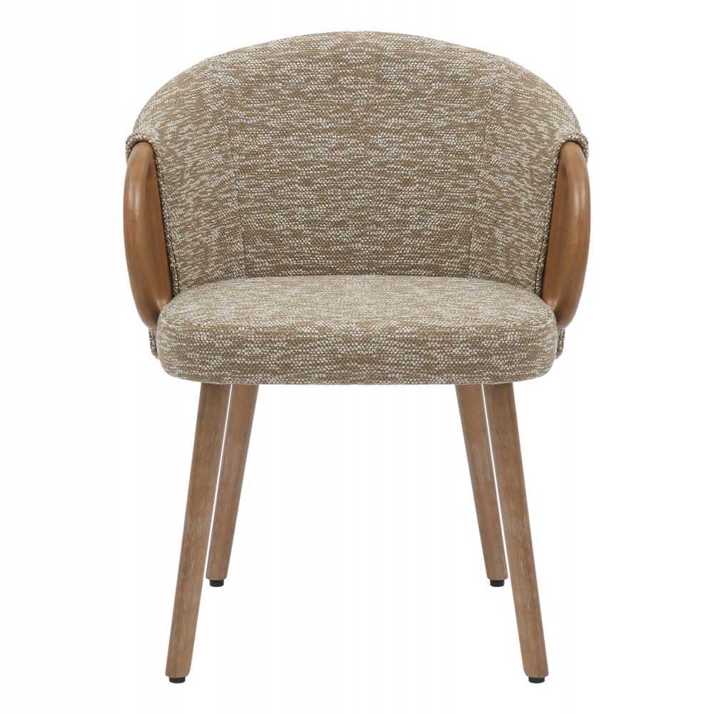 Πολυθρόνα τραπεζαρίας ''RIG'' από ξύλο/ύφασμα σε χρώμα white wash/μπεζ 59x58.5x72.5