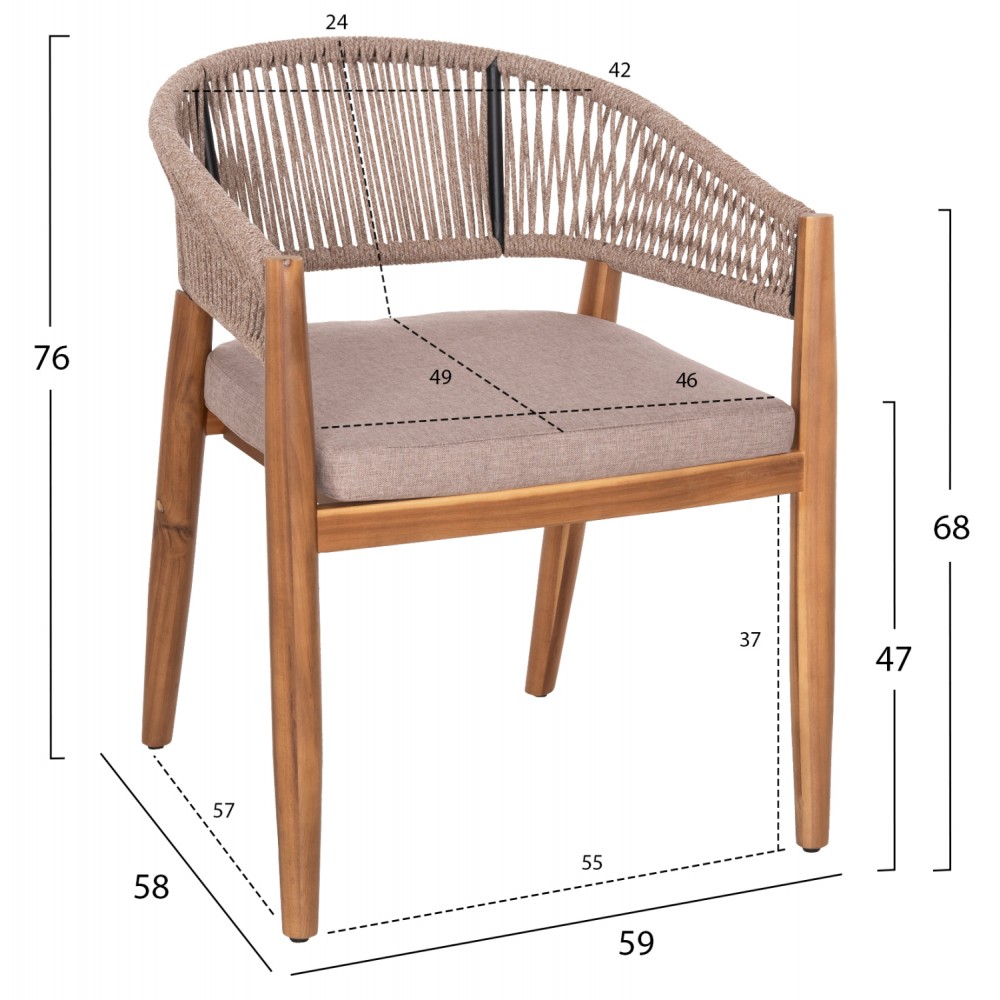 Πολυθρόνα "NAVAN" από ξύλο/σχοινί σε χρώμα φυσικό/μπεζ 59x58x76