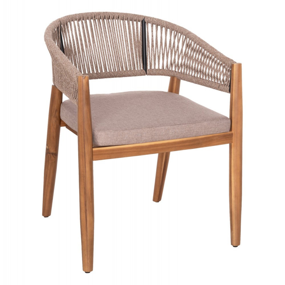 Πολυθρόνα "NAVAN" από ξύλο/σχοινί σε χρώμα φυσικό/μπεζ 59x58x76