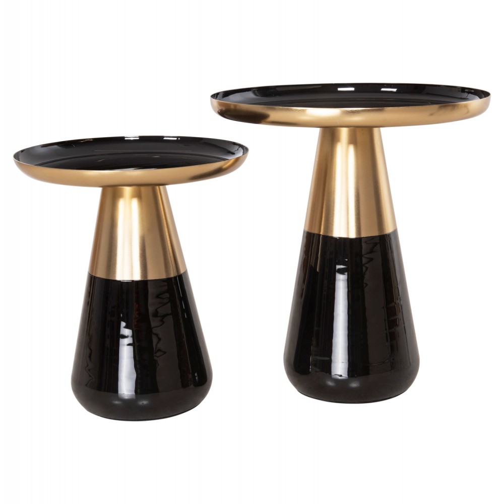 Σετ τραπέζια σαλονιού "OLUF" 2τμχ από μέταλλο σε χρώμα μαύρο/χρυσό Φ50 & Φ41