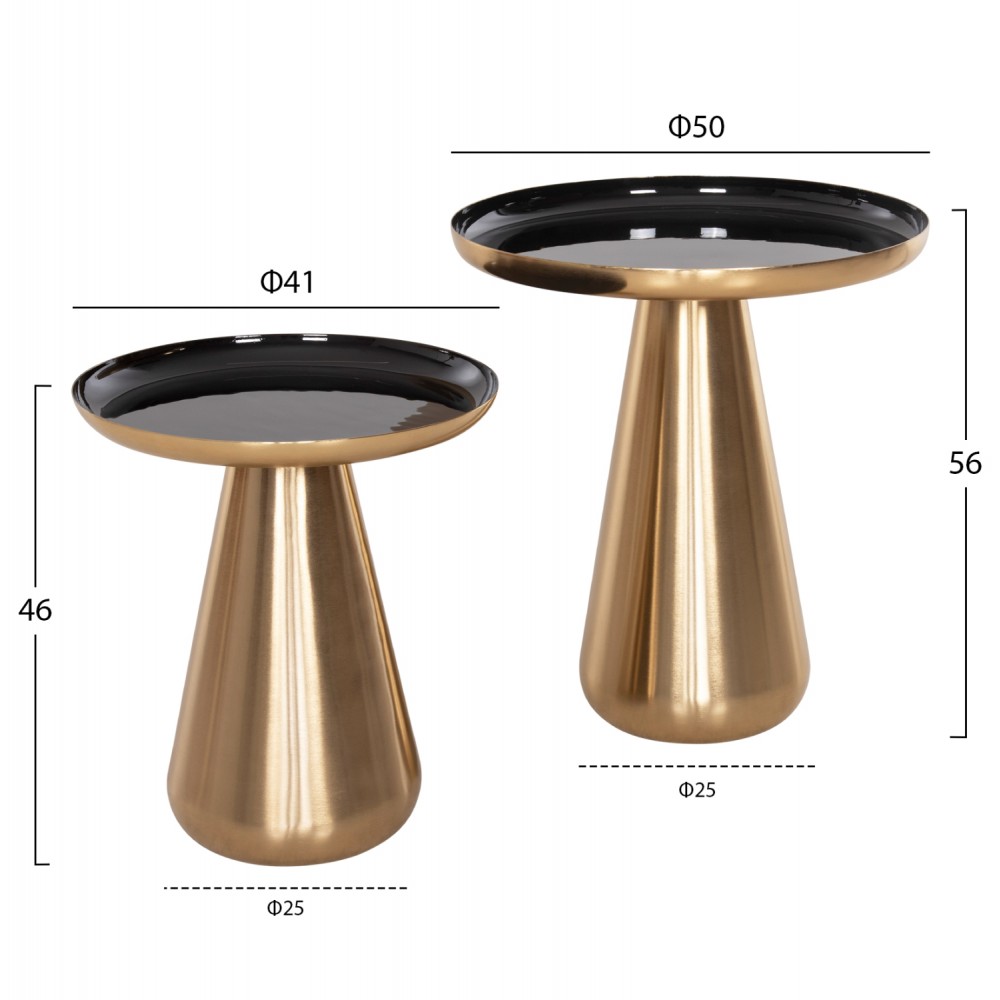 Σετ τραπέζια σαλονιού "OLUF" 2τμχ από μέταλλο σε χρώμα χρυσό/μαύρο Φ50 & Φ41