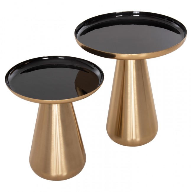 Σετ τραπέζια σαλονιού "OLUF" 2τμχ από μέταλλο σε χρώμα χρυσό/μαύρο Φ50 & Φ41
