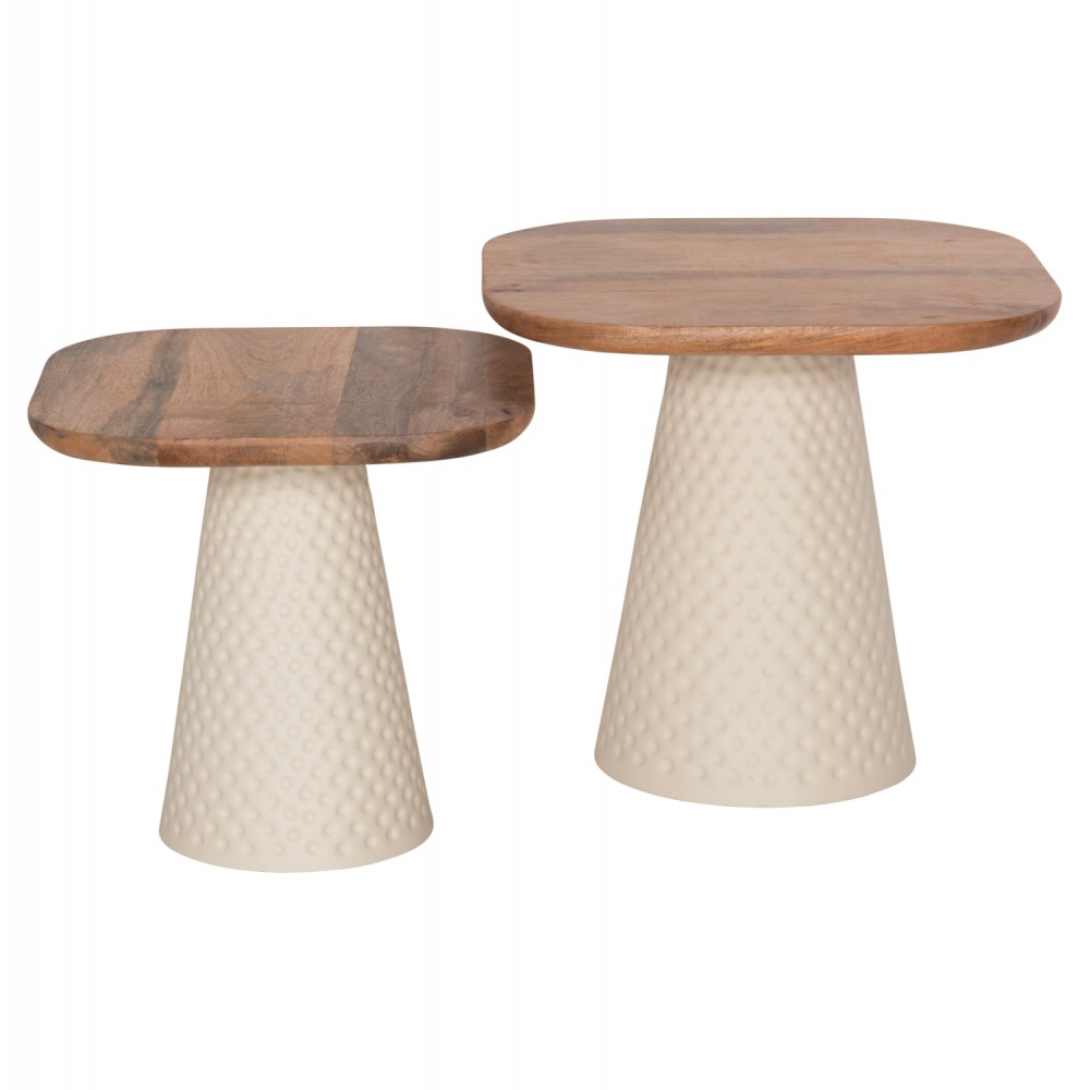 Σετ τραπέζια σαλονιού "GOLFER" 2τμχ από ξύλο/μέταλλο σε χρώμα φυσικό/εκρού 48x48x43