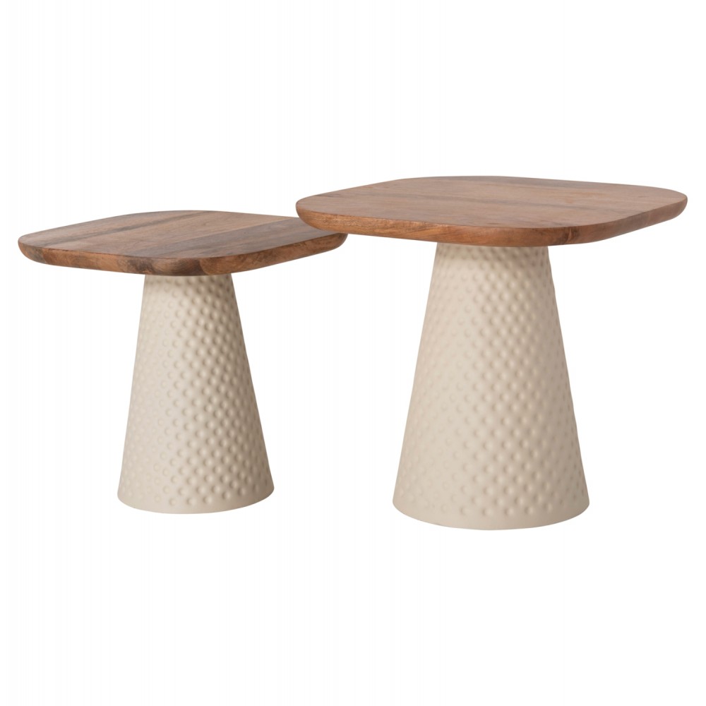 Σετ τραπέζια σαλονιού "GOLFER" 2τμχ από ξύλο/μέταλλο σε χρώμα φυσικό/εκρού 48x48x43